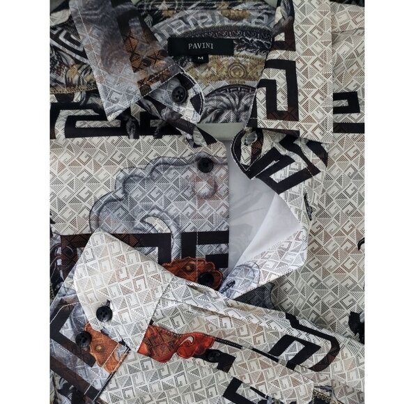 Pavini Mens Long Sleeve Printed Button Up shirt Size Medium - Picture 4 of 9